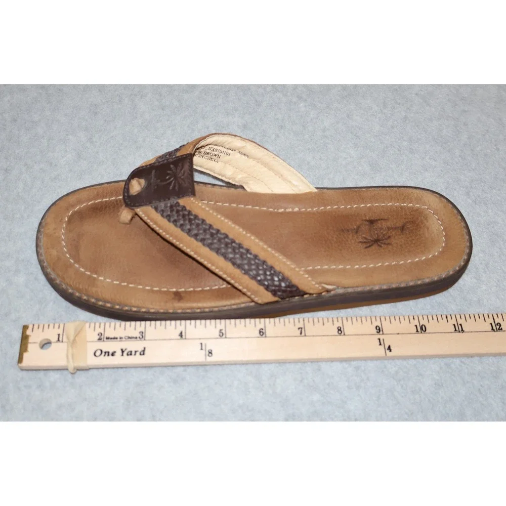Jamaica Jaxx Flip Flops Mens Large Brown Leather Braided Thong Sandals